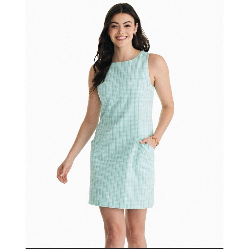 Southern Tide Gingham Seersucker Shift‎ Dress Bermuda Teal Women’s Size 2